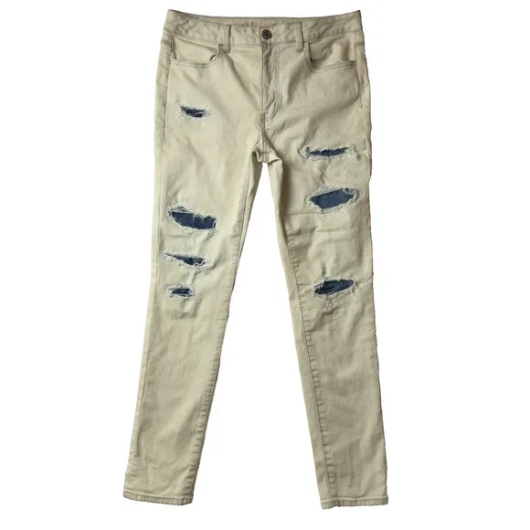 American Eagle Jeans Womens 14 White Hi-Rise Jegging Distressed Denim Stretch - Picture 1 of 14